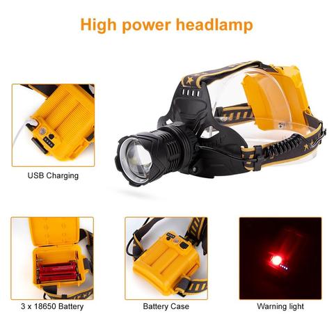 7 Modes P50 XPE LED Headlight Telescopic Focus Torch 50W Headlight Power by 3*18650 Battery 90°Rotated for Camping Flashlight ► Photo 1/6