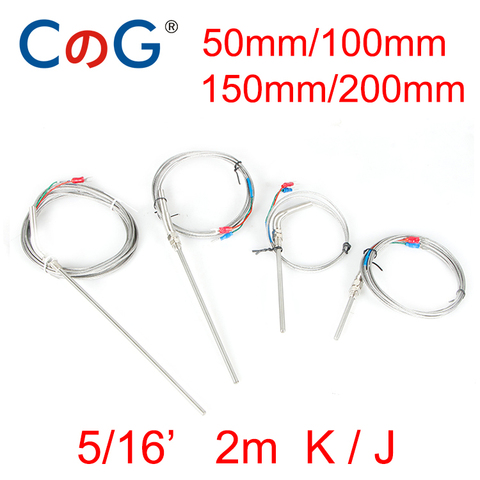 CG 5/16' K J Type With 2m Wire Cable 50mm 100mm 150mm 200mm Probe Thermocouple Temperature Sensor for Temp Controller ► Photo 1/5