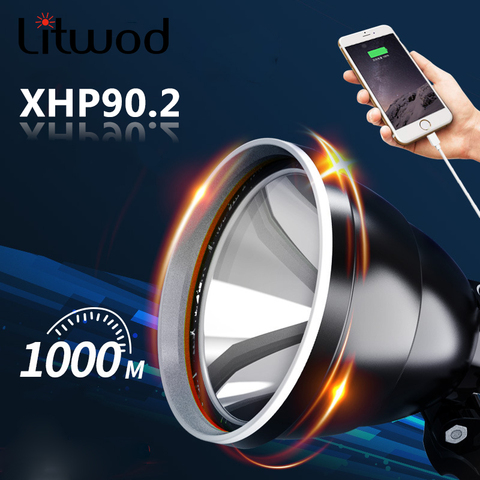 Xhp90.2 The Most Brightest Led Headlamp Headlight Head Lamp Flashlight Torch 32w Bulbs 3* 18650 Battery Power Bank 7800mah Light ► Photo 1/6