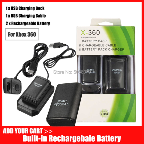 Double Rechargeable Battery + USB Charger Cable Pack for XBOX 360 Wireless Controller EM88 ► Photo 1/6