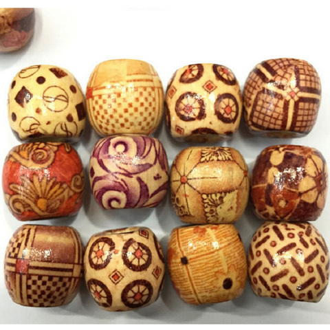 100PC Mix Wooden Bead Tribal Patterned Wood Beads Macrame For DIY Jewelry Making ► Photo 1/3