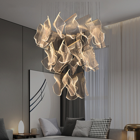 Postmodern Creative LED Chandelier Lighting Duplex Rotating Staircase Light Guide Hanging Lamp Living Room Adjustable Luminaires ► Photo 1/5