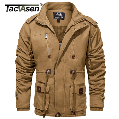 TACVASEN Thicken Fleece Lined Coats Men's Tactical Hooded Jacket Winter Warm Coat Outdoor Cargo Outwear Windbreaker Parka Man ► Photo 1/6