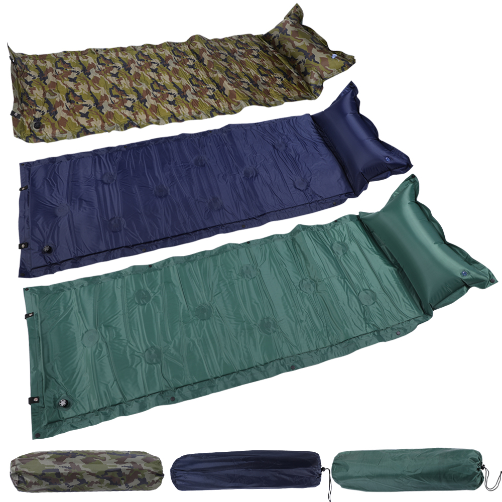 Self Roll Sleeping Bed Inflatable Pillow Air Mattress Bag Camping Mat Cushion 