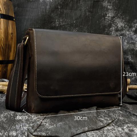 Genuine Leather Man Shoulder Bag Vintage Crazy Horse Cow Leather Messenger Crossbody Bag A4 Business Work Bags Brown Flap Bags ► Photo 1/1