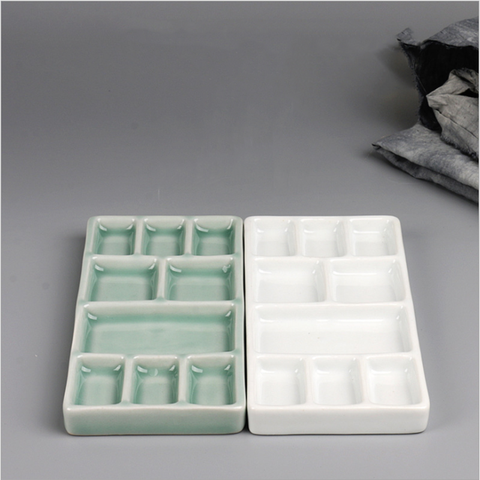 Ceramic multi-grid palette watercolor gouache pigment palette porcelain plate Jingdezhen color palette pigment plate ► Photo 1/6