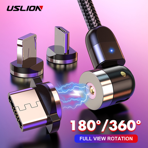 USLION Magnetic USB Cable Fast Charging Type C Cable Magnet Charger Micro USB Cable Mobile Phone USB Cord New 360º+180º Rotation ► Photo 1/6