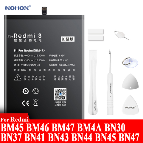 Nohon Battery For Xiaomi Mi Redmi 3 3s 3x 4A 4x 5 6 Pro 5Plus Note BM45 BM46 BM47 BM4A BN30 BN37 BN41 BN43 BN44 BN45 BN47 Note2 ► Photo 1/6