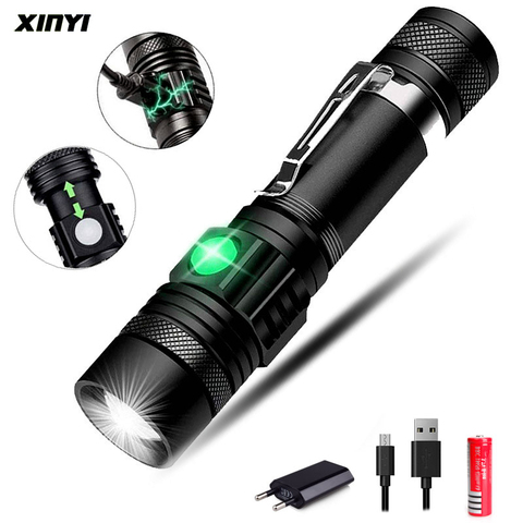 Ultra Bright LED Flashlight With T6  LED lamp beads Waterproof Torch Zoomable 3lighting modes Multi-function USB charging ► Photo 1/6