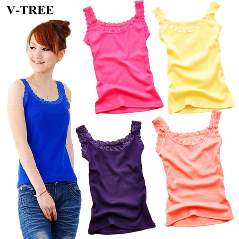 Summer 2022 Women Lace Shirts Candy Color Big Girls Camisole Women's Bottom Slim Adult Undershirts Cotton Vest ► Photo 1/6