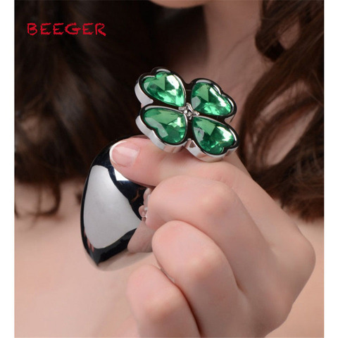 BEEGER 	 Lucky Clover Gem Anal Plug,S/M/L Size Four Leaf Clover Stainless Steel Crystal Jewelry Anal Butt Plugs ► Photo 1/6