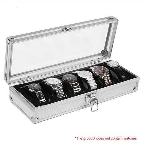 6/12 Grids Slots Aluminium Watches Box Jewelry Display Storage Square Case Suede Inside Container Watch Casket ► Photo 1/6