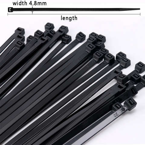 100PCS4.8x150 self-locking plastic nylon cable tie black white standard width 4.8 cable tie fixed ring cable tie 4.8x200 4.8x300 ► Photo 1/6