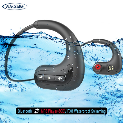 AIKSWE Wireless headphones Bluetooth Earphones 8GB IPX8 Waterproof MP3 Music Player Swimming Diving Sport Headset For Huawei ► Photo 1/6