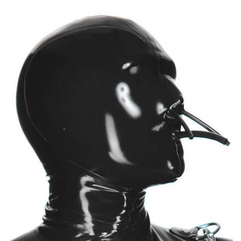 Full Cover Latex Hood with Fixed Hollow Mouth and Nose Tube Rubber Mask ClubWear bdsm collar  sex toys for couples bdsm mask ► Photo 1/5