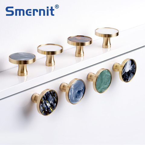 Brass Door Knobs and Handles for Cabinet  Shell Resin Elegant Furniture Handles Kitchen Cupboard Drawer Pulls Wall Hanging Hooks ► Photo 1/6