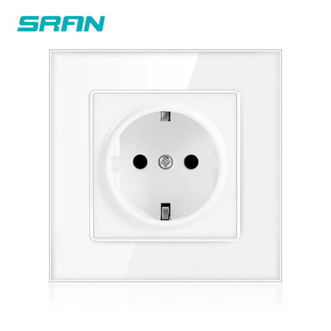 SRAN Power Socket,16A EU Standard Electrical Outlet  86mm * 86mm white Crystal Glass Panel wall socket ► Photo 1/6