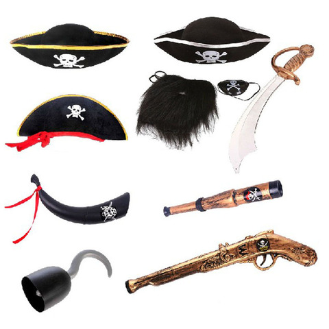 2022 Halloween Pirate's Treasure Caribbean Pirate Cosplay Hat Knife Flag  Eye Mask Wigs Treasure Search Game Set Halloween Decor ► Photo 1/6