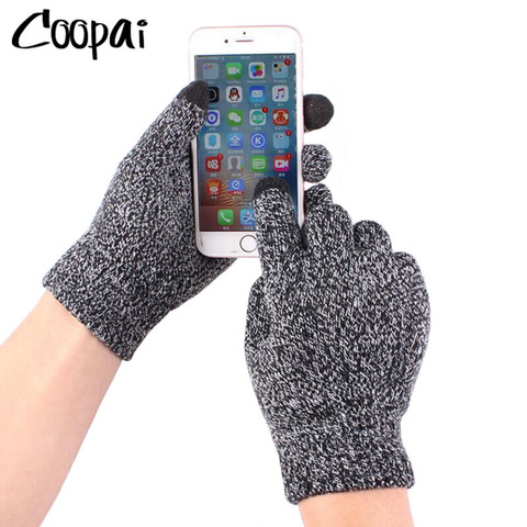 Men's Knitted Gloves Winter Autumn Male Touch Screen Gloves High Quality Plus Thin Velvet Solid Warm Mittens Business ► Photo 1/6