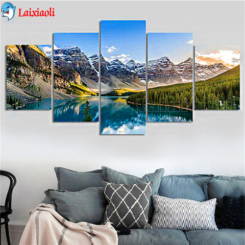 full drill square round Diamond Embroidery snow mountain landscape Full round 5d Diy diamond painting Diamond Mosaic 5 pcs set ► Photo 1/6