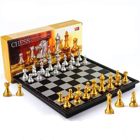 Gold silver Medieval Chess Set folding board puzzle Chess Figure Sets Szachy Checker development of intelligence Magnetic Board ► Photo 1/6