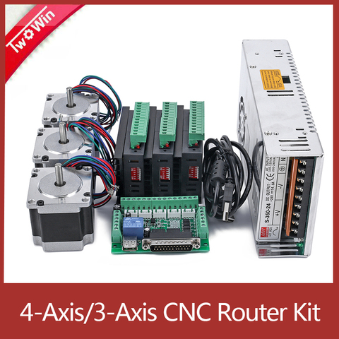 3Axis/4 Axis CNC Router Kit,3PCS TB6600 4A Stepper Motor Driver + 57HS5630A4 Nema23 Motor+ 5 Axis Interface Board+ Power Supply ► Photo 1/6