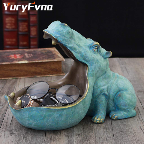 YuryFvna Hippo Statue Resin Hippopotamus Figurine Sculpture Sundries Key Candy Container Home Table Office Decoration Gift ► Photo 1/6