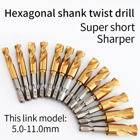 Angle iron plate stainless steel special twist drill bit 1/4 inch hexagon shank Q type ultra short twist drill hole 1.5-13mm ► Photo 1/6