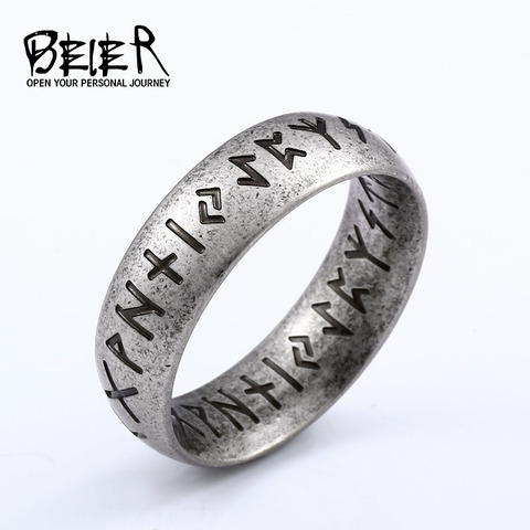 Beier 316L Stainless steel Fashion Style MEN Double letter  Rune words  Odin Norse Viking AmuletRETRO Rings Jewelry LR-R136 ► Photo 1/6