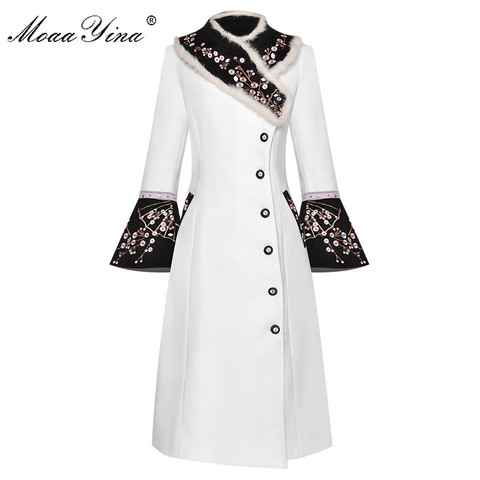 MoaaYina Fashion Designer Woolen coat Winter Women Rabbit fur collar Long sleeve Embroidery Elegant Keep warm Overcoat ► Photo 1/6
