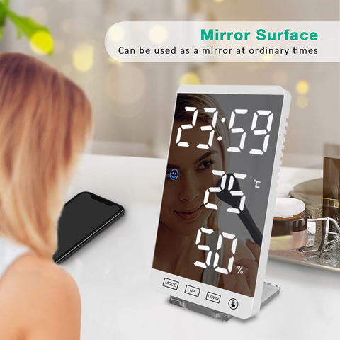 6 Inch LED Mirror Alarm Clock Touch Button Wall Digital Clock Time Temperature Humidity Display USB Output Port Table Clock ► Photo 1/6