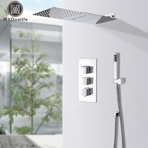 Modern Bathroom Rain Waterfall Shower Set Thermostatic Mixer Bath Shower Mixer Tap Brass Body ► Photo 1/6