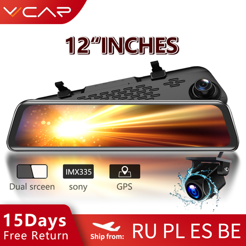 VVCAR-V17 12-inch RearView Mirror Car Dvr Camera Dashcam GPS FHD Dual 1080P Lens Driving Video Recorder Dash Cam ► Photo 1/6