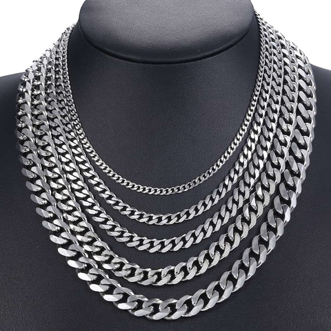 Curb Cuban Mens Necklace Chain Gold Black  Silver Color Stainless Steel Necklaces for Men Fashion Jewelry 3/5/7/9/11mm DKNM07 ► Photo 1/6