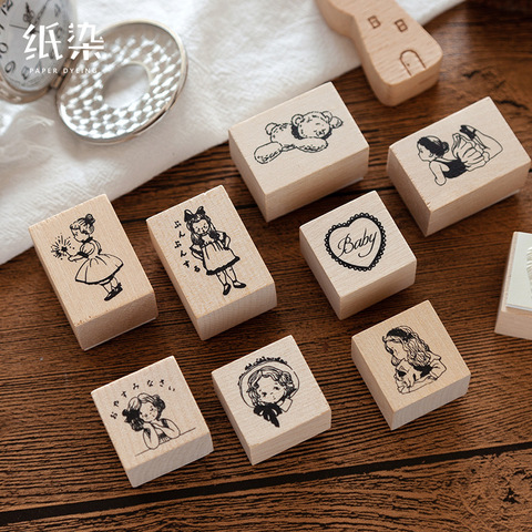 Vintage Cartoon Girl Diary Bear Wood Stamp DIY Craft Wooden Rubber Stamps for Scrapbooking Diary Scrapbooking Standard Stamp ► Photo 1/5