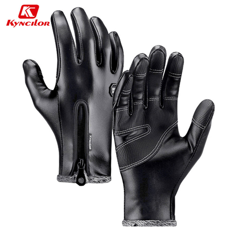 Kyncilor Winter Warm Leather Gloves Touchscreen Cycling Gloves Windproof Bike Gloves Men Women Wear-resistant Motorcycle Gloves ► Photo 1/6