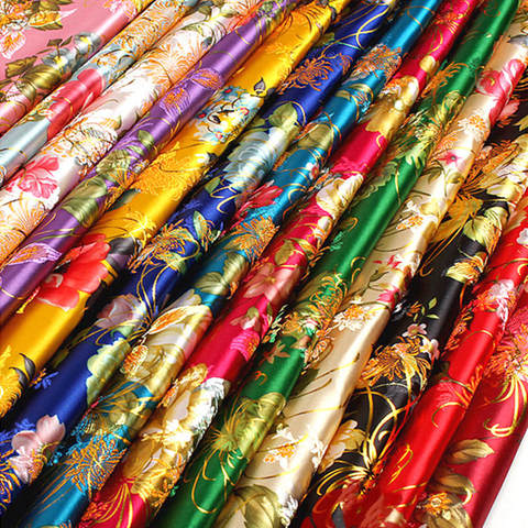 Chinese Gold Silk Weave Jacquard Brocade Fabric Dress Kimono Material Peony series By the Half Yard ► Photo 1/6