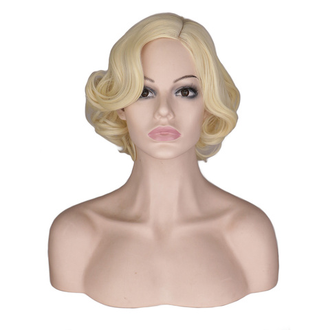QQXCAIW Women Girls Short Blonde Curly Cosplay Wig Cos Marilyn Monroe Female  Party High Temperature Fiber Synthetic Hair Wigs ► Photo 1/5