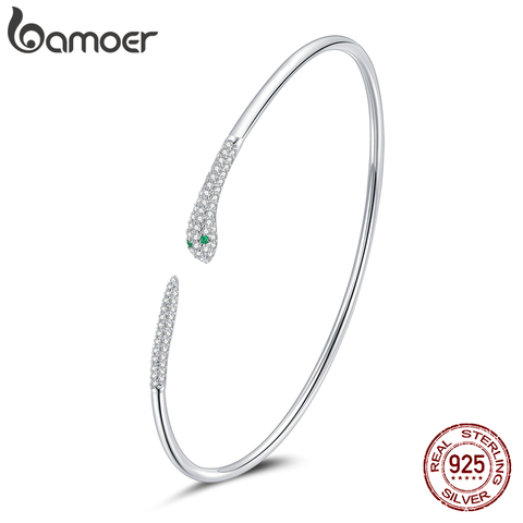 bamoer Silver Snake Opening Bracelet 925 Sterling Silver Spirit Snake Bangle Bracelet Gift for Women Engagement Jewelry SCB206 ► Photo 1/6