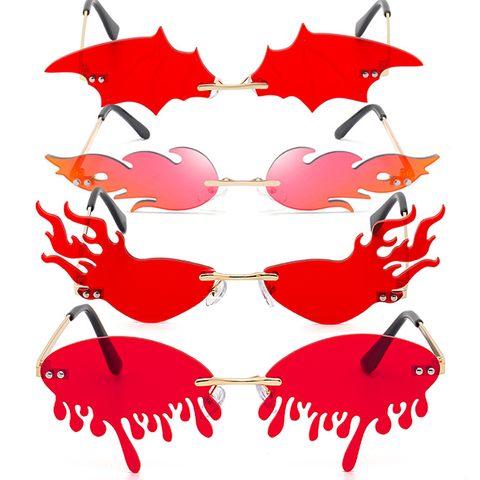 Cat Eye Sunglasses Women 2022 Fashion Brand Rimless Tear Flame Bat Cloudy Shape  Sun Glasses For Women Shades Unique Eyeglasses ► Photo 1/6