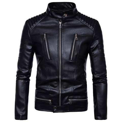 Mens Bomber Jackets Fashion Men Faux Leather Coat Zipper Overcoat Motor Jacket Motorcycle Bikers Punk  Man Brand Top Colthing ► Photo 1/6