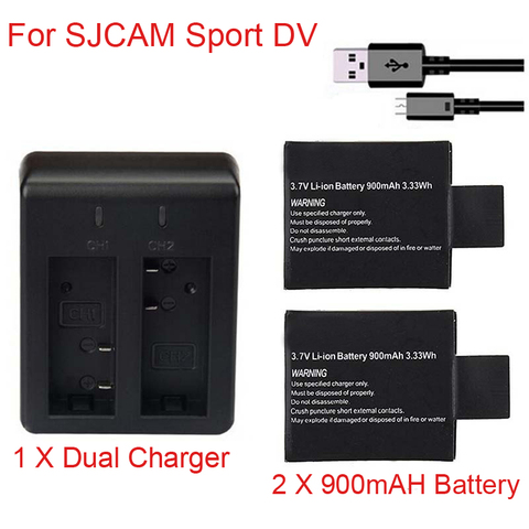 3.7V 900mAh Rechargeable Li-ion Battery + Dual Battery Charger For SJCAM SJ4000 SJ5000 SJ6000 SJ7000 Action Camera Battery ► Photo 1/6