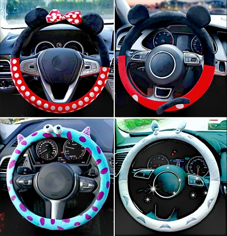 Car Steering Wheel Cover Universal Cartoon Mouse Plush Winter Round Lovely Bowknot Cute Ears Wholesale Car Interior Accessories ► Photo 1/6