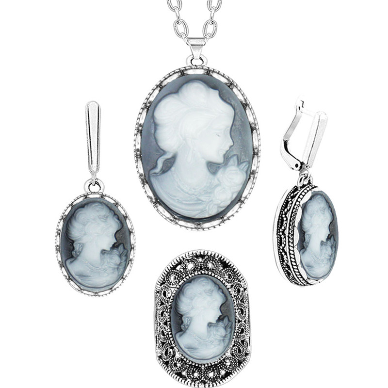 Anstory Lady Queen Cameo Jewelry Sets Vintage Look Cameo Necklace Earrings Ring Bracelet Fashion Jewelry
