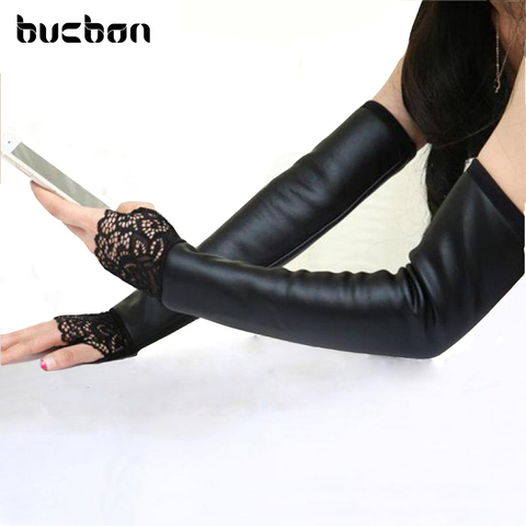 Women Gloves Sexy Lace Female Leather Fingerless Long Lace Gloves Sleeves Plus Thick Velvet Black Women Gloves AGB171 ► Photo 1/6