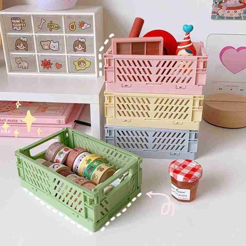 Crate Collapsible Plastic Folding Storage Box Basket Home Storage Supplies Utility Cosmetic Container Desktop Holder ► Photo 1/6