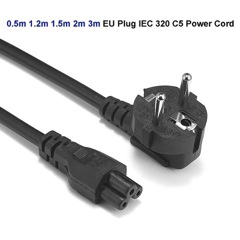 Laptop Power Cord 0.5m 6ft 2m 3m Euro Plug EU IEC C5 Power Adapter Cable For Dell HP Notebook PC Computer Monitor Printer LG TV ► Photo 1/6