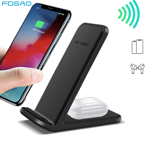 15W Fast Charge Holder 2 in 1 Qi Wireless Charger Stand For iPhone 11 XR XS X 8 Airpods Pro Samsung S20 S10 Buds Charging Dock ► Photo 1/6