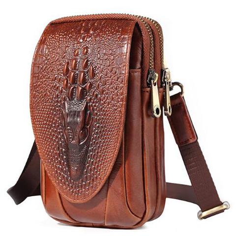 Men Leather Crocodile Grain Waist Bag small Shoulder Bags Purse Hip Bum  Cell Phone Case Hook Belt Fanny  Cross Body Pack ► Photo 1/6