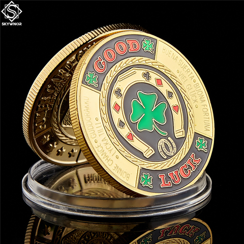 Gold Green Clover Good Luck Challenge Coin Fashion Poker Card Guard Chips Token Coin Collections With Coin Capsule ► Photo 1/6
